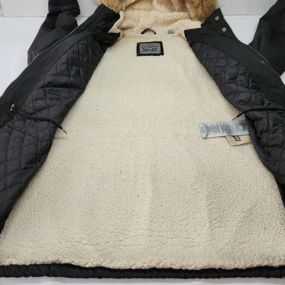Levi's Women's Cotton Nylon Faux Fur Hooded Sherpa Parka Jacket Black Large - Picture 11 of 12